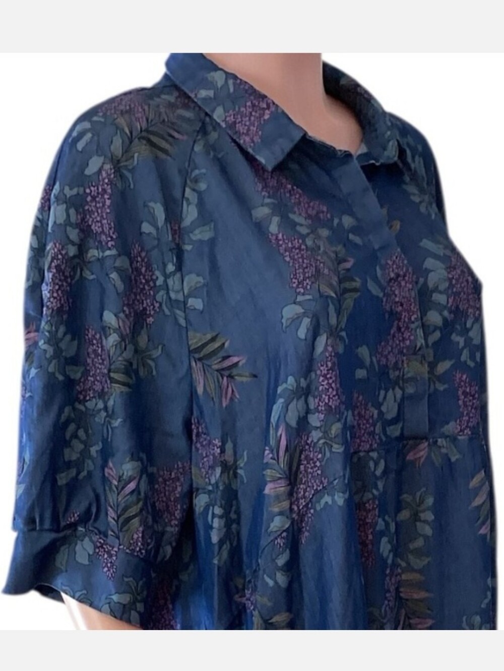 Natural Life Rebecca Tiered Shirt Dress Floral Prarie Cottage XXL Blue Purple - Picture 2 of 5